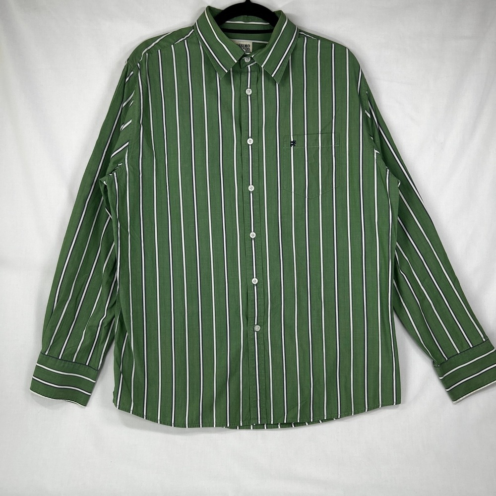 Mossimo Supply Co Green Striped Button Down Shirt Long Sleeve Athletic Fit